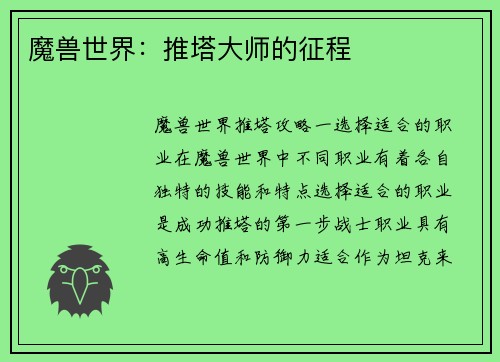 魔兽世界：推塔大师的征程